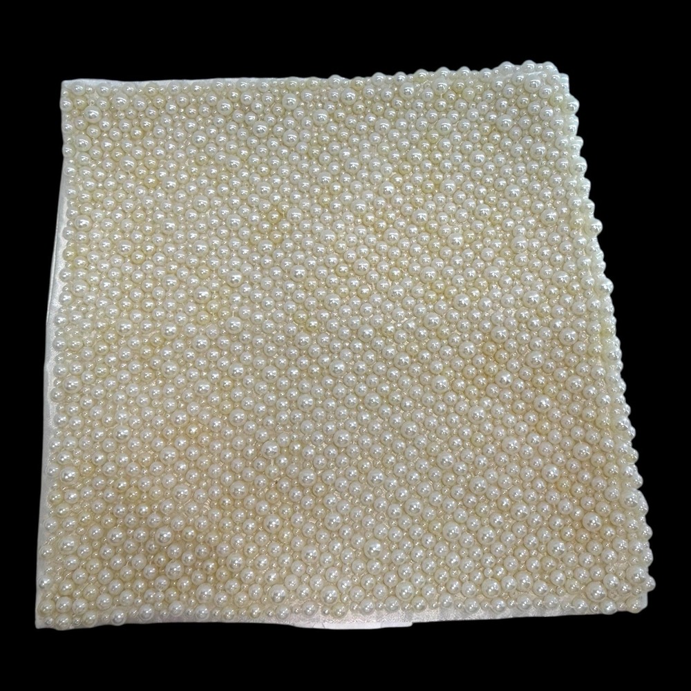 Pearl Beaded Pillow Cover 12x12 Satin Back Ivory Glam Decor Wedding 90s Vintage